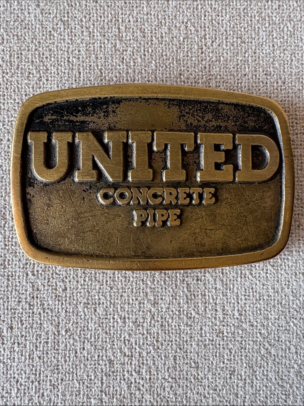 Vtg United Concrete Pipe Belt Buckle Solid Brass DynaBuckle Provo Utah Made USA